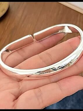 Sterling Silver Plated Stainless Steel Geometric Bangle Bracelet Minimalist Cuff